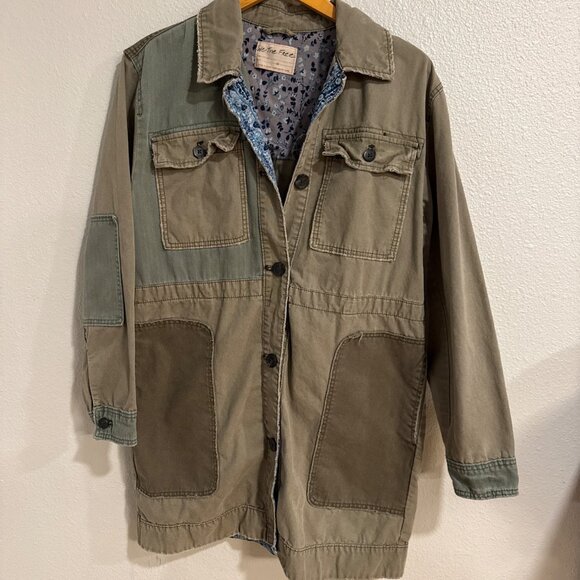Free People We The Free Women's Patchwork Military Utility Jacket Olive M - Picture 2 of 7